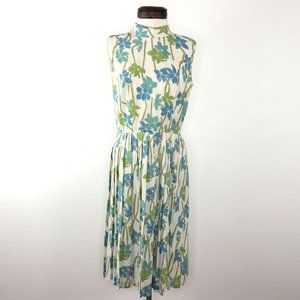Unbranded Vtg 70s Blue Teal Green Mod Floral Dress